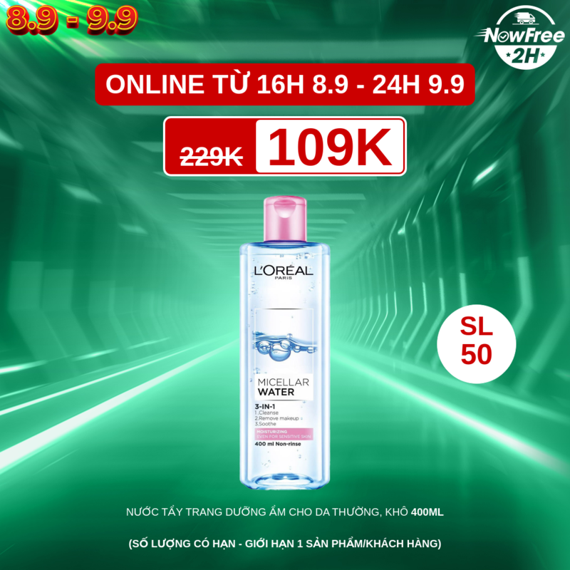 Nước Tẩy Trang L'Oreal Dưỡng Ẩm Cho Da Thường, Khô 400ml