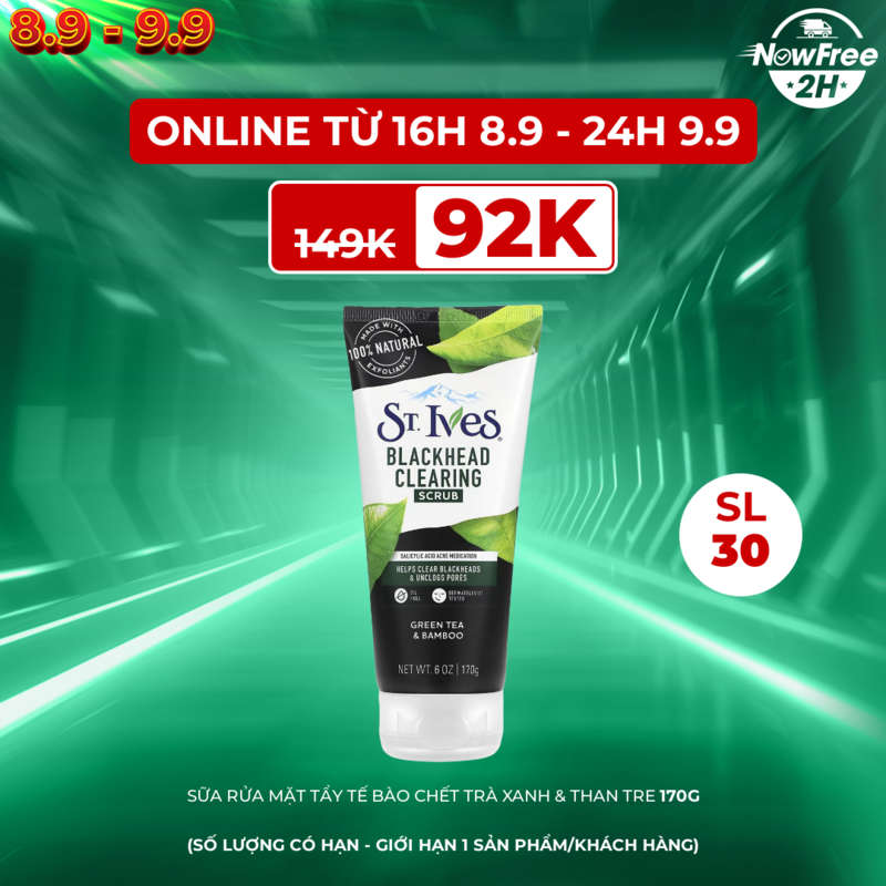 Sữa Rửa Mặt St.Ives Tẩy Tế Bào Chết Trà Xanh & Than Tre 170g