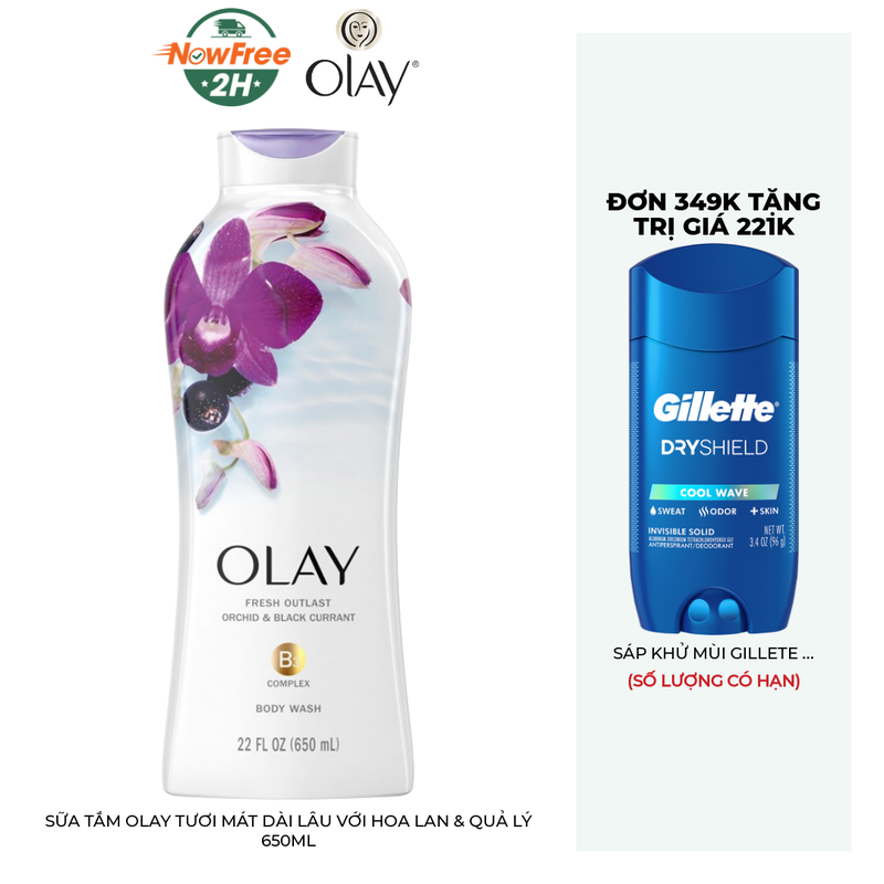 Sữa Tắm Olay Tươi Mát Dài Lâu Với Hoa Lan & Quả Lý 650ml