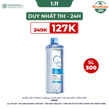 Nước Tẩy Trang L'Oreal Tươi Mát Cho Da Dầu, Hỗn Hợp 400ml