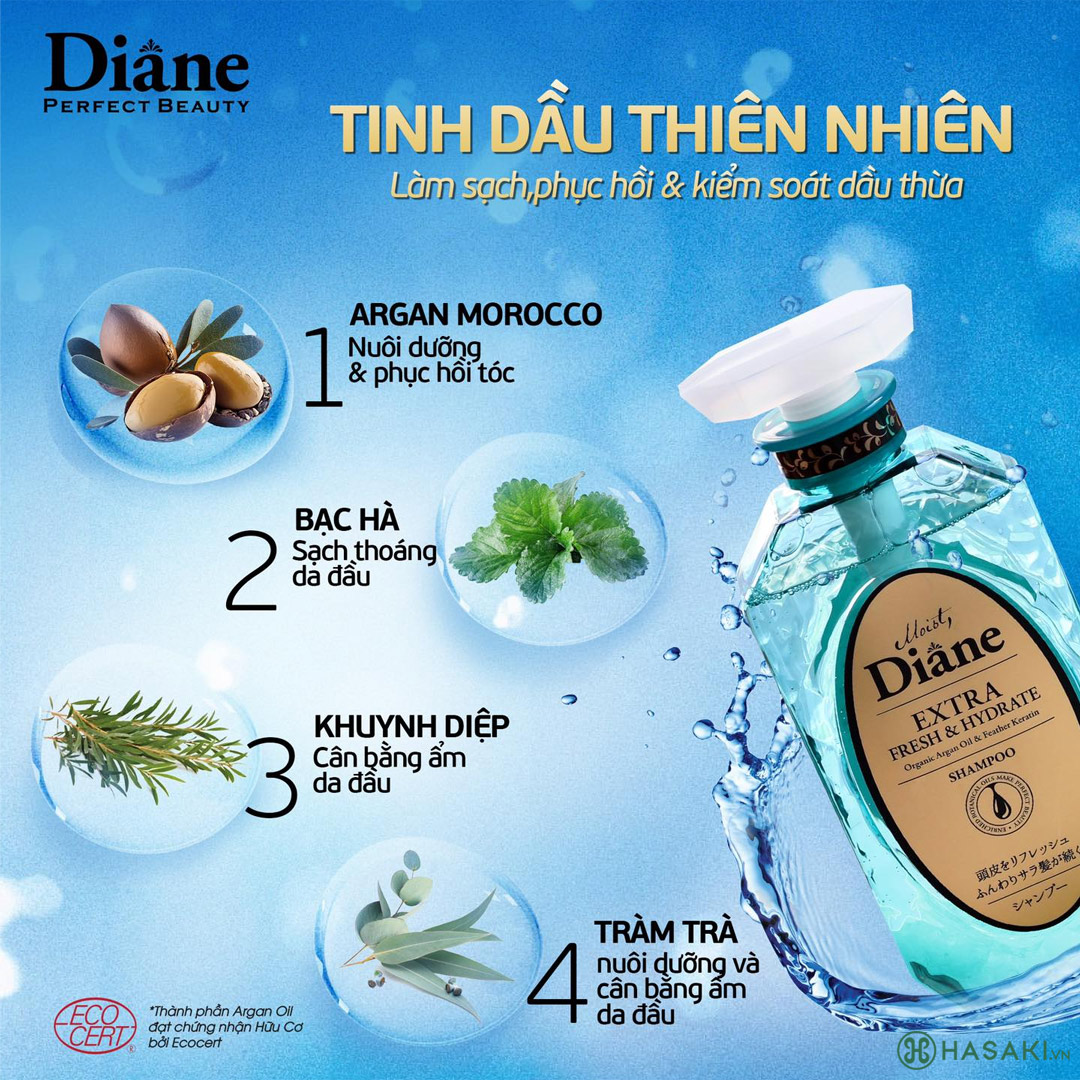 Dầu Gội Diane Extra Fresh & Hydrate Shampoo 450ml 