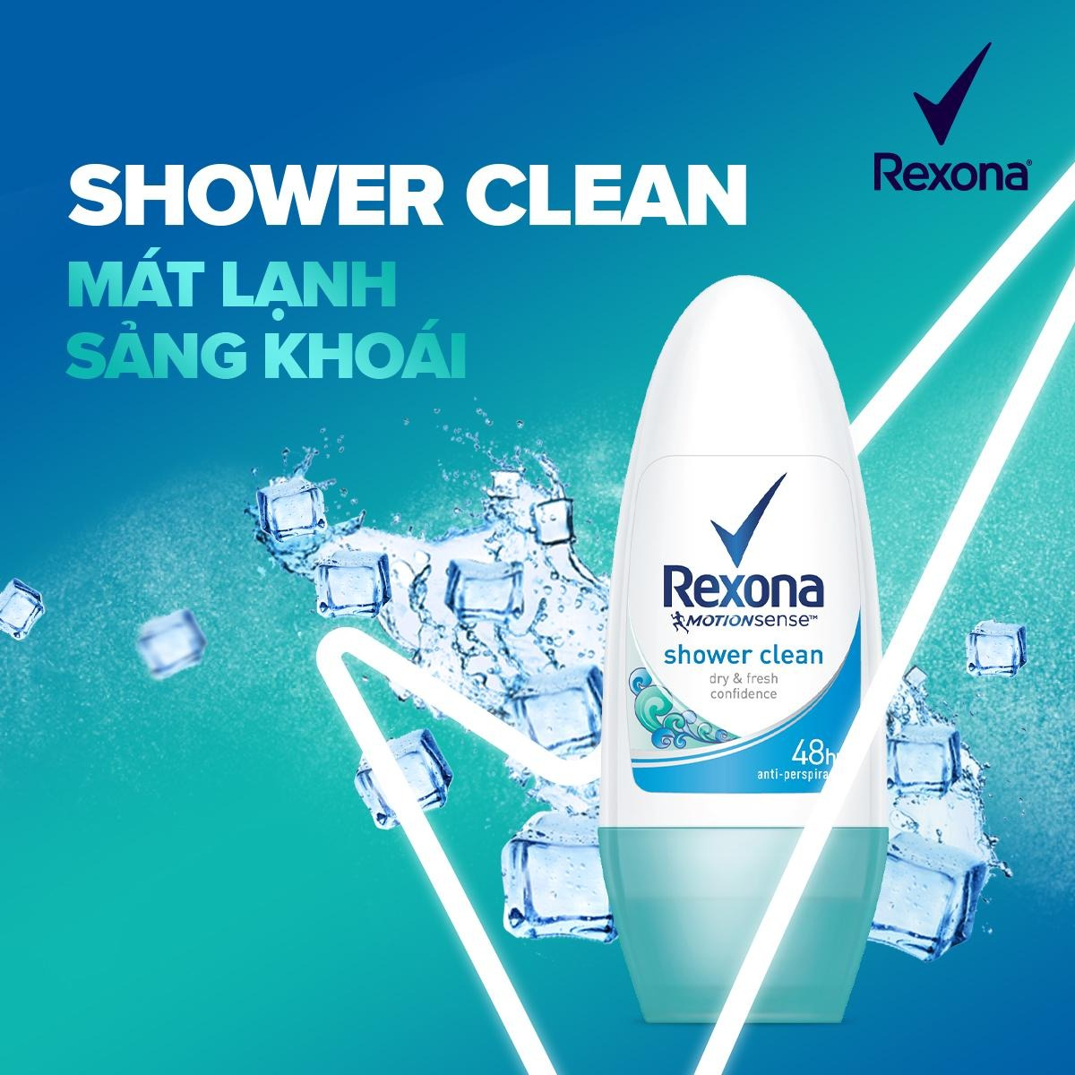 Lăn Khử Mùi Cho Nữ Rexona Shower Clean Mát Lạnh 150ml
