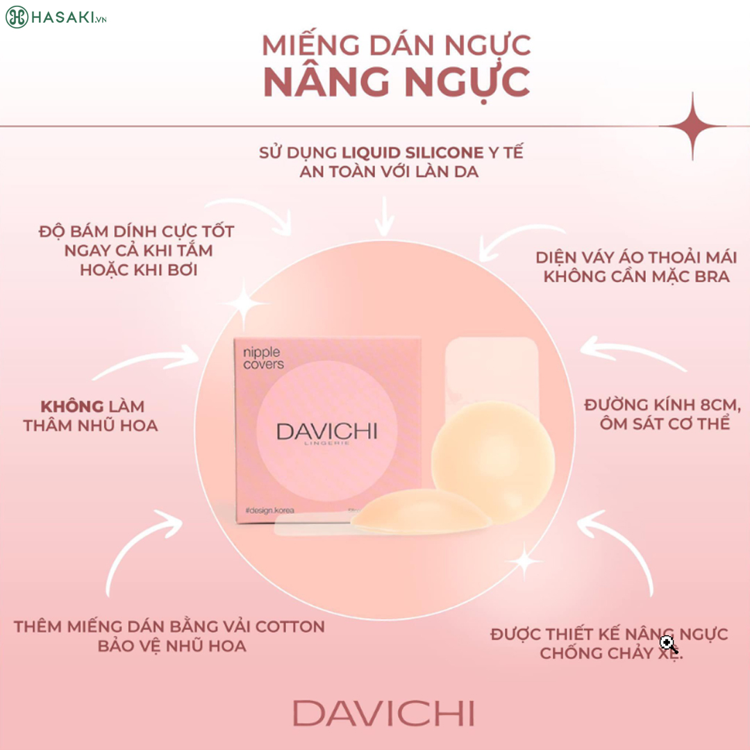 Miếng Dán Nâng Ngực Davichi Silicone Ngăn Mồ Hôi 2 Cặp/ Hộp