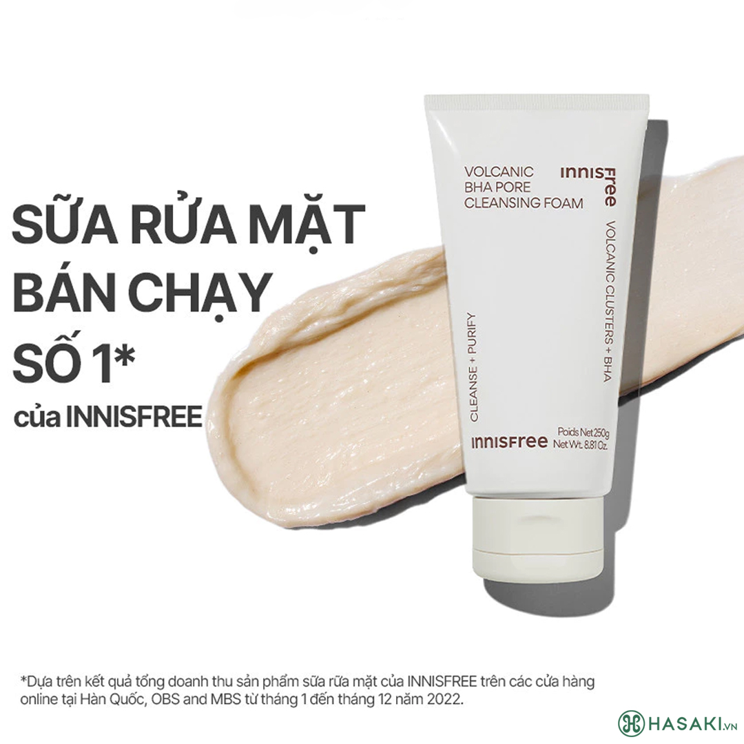 Sữa Rửa Mặt innisfree Volcanic Pore BHA Cleansing Foam Kiểm Soát Nhờn Tro Núi Lửa & BHA 150g