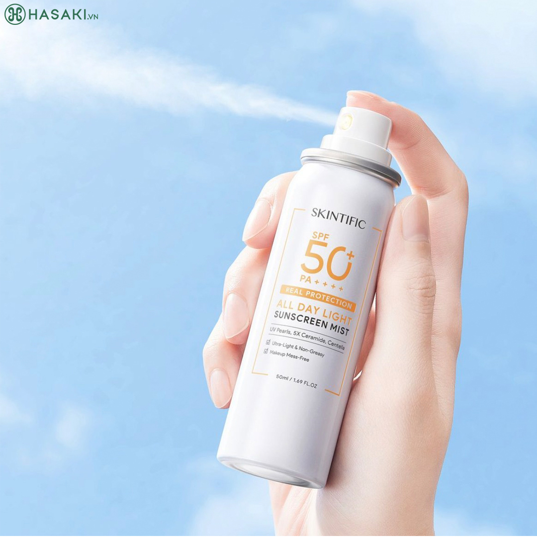 Xịt Chống Nắng Skintific Real Protection All Day Light Sunscreen Mist SPF 50 PA++++ 50ml 