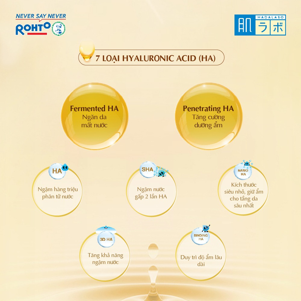 Hada Labo Gokujyun Premium Lotion chứa 7 loại Hyaluronic Acid (HA) giúp dưỡng ẩm da tối ưu.