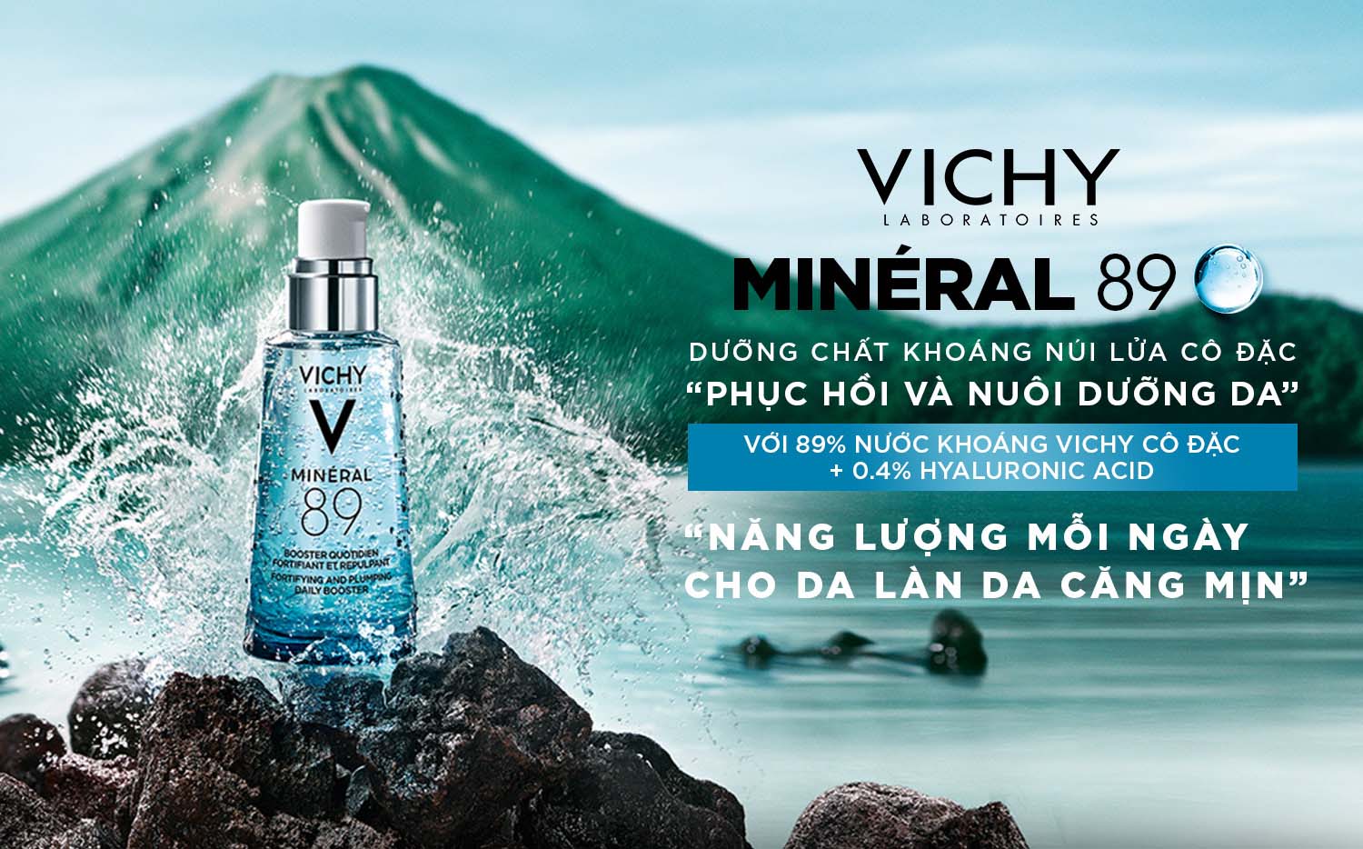 Vichy Mineral 89 Serum chứa 89% nước khoáng Vichy cô đặc + 0.4% Hyaluronic Acid