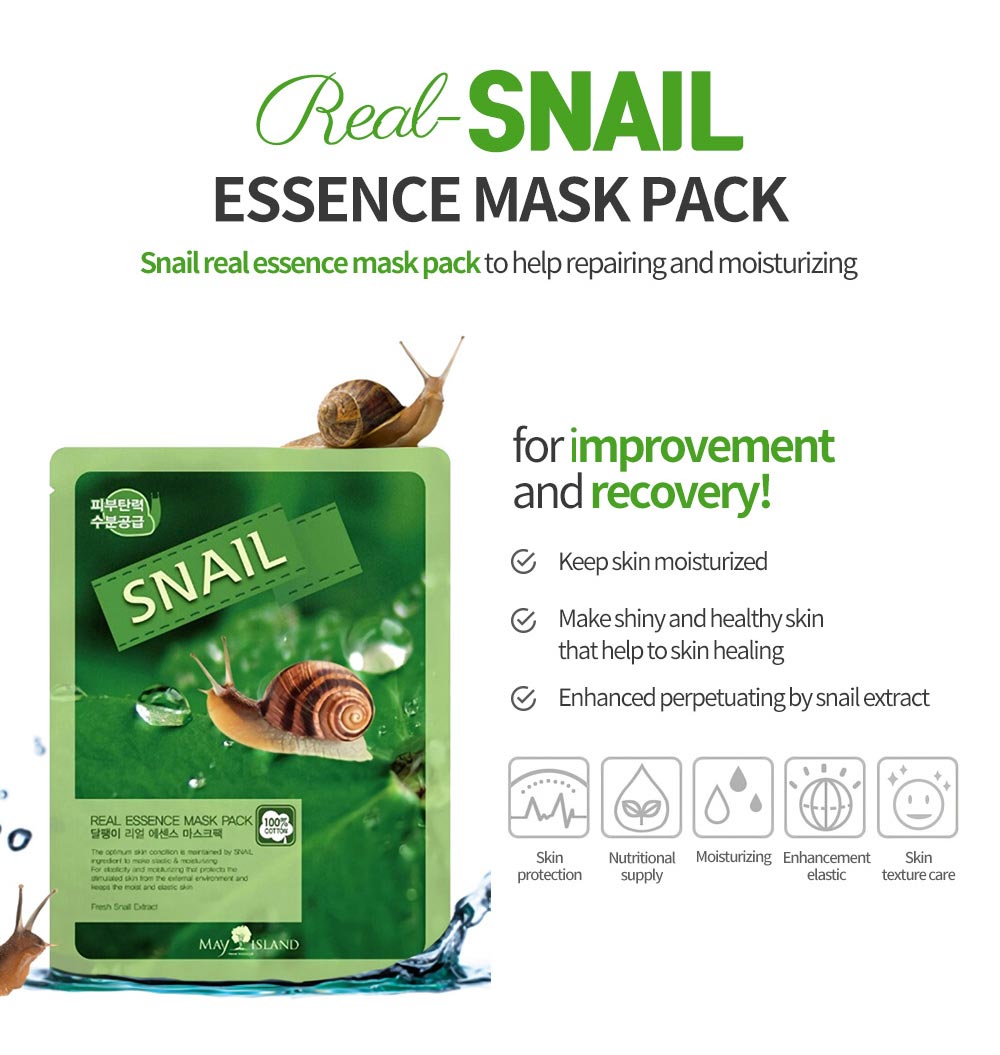 Mặt Nạ Snail Real Essence Mask Pack chiết xuất Ốc Sên giúp phục hồi da hư tổn