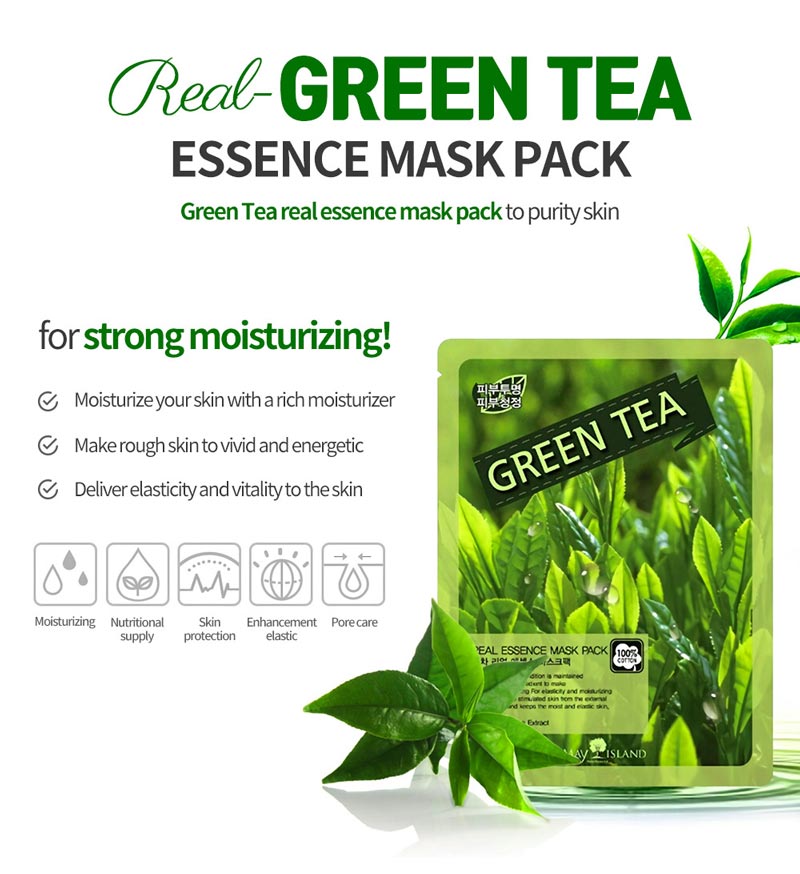 Mặt Nạ Green Tea Real Essence Mask Pack chiết xuất Trà Xanh thanh lọc và chống oxy hóa