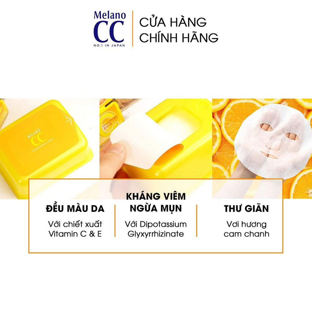 Mặt Nạ Melano CC Whitening Mask với phức hợp Vitamin C & E giúp dưỡng sáng da, mờ thâm sạm và đốm nâu