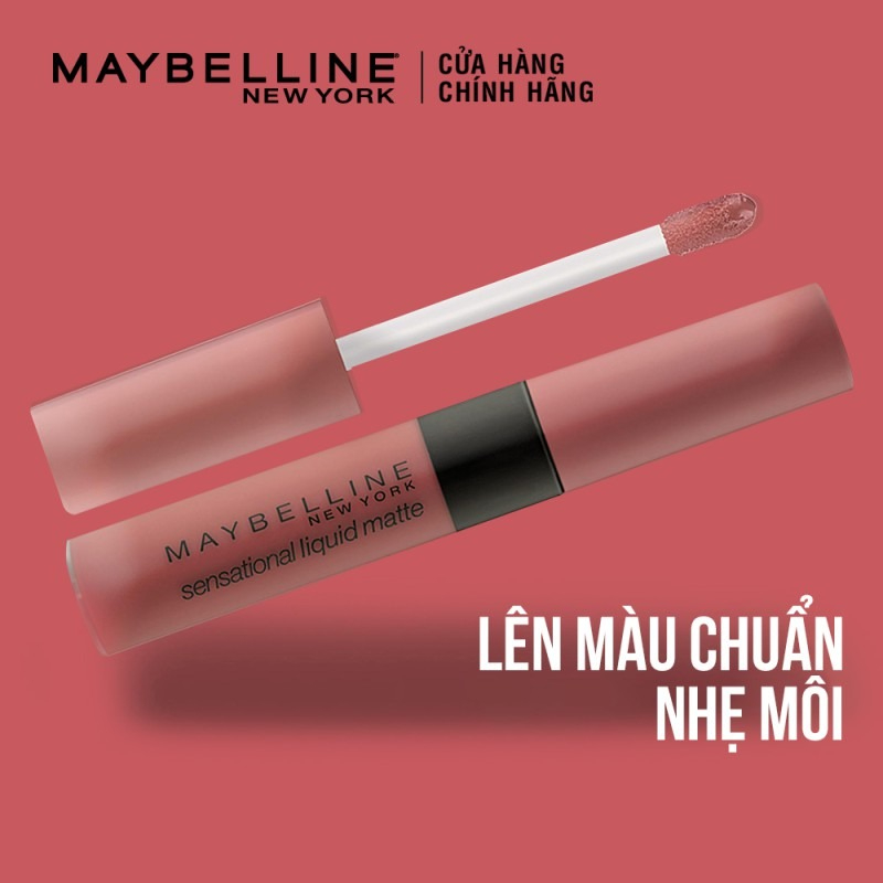 Son Kem Lì Maybelline Sensational Liquid Matte Lipstick lên màu chuẩn chỉ sau một lần lướt, cho cảm giác siêu nhẹ môi