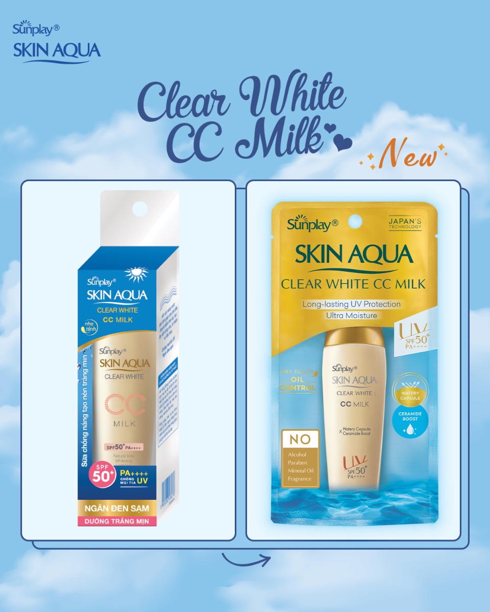 Sữa Chống Nắng Tạo Nền Sáng Mịn Sunplay Skin Aqua Clear White CC Milk SPF50+ PA++++ 25g Mới hiện đã có mặt tại Hasaki.