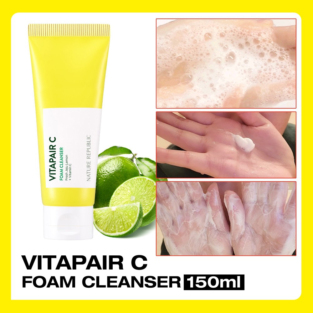 Sữa Rửa Mặt Nature Republic Vitapair C Foam Cleanser với bọt kem siêu nhỏ mịn giúp làm sạch tạp chất trên da hiệu quả.