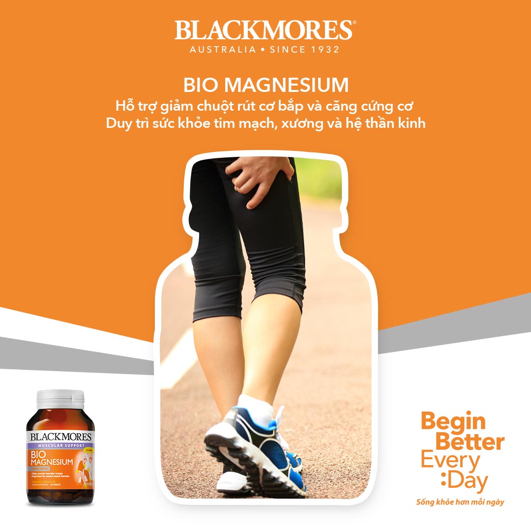 Viên Uống Blackmores Bio Magnesium giảm chuột rút và căng cứng cơ bắp