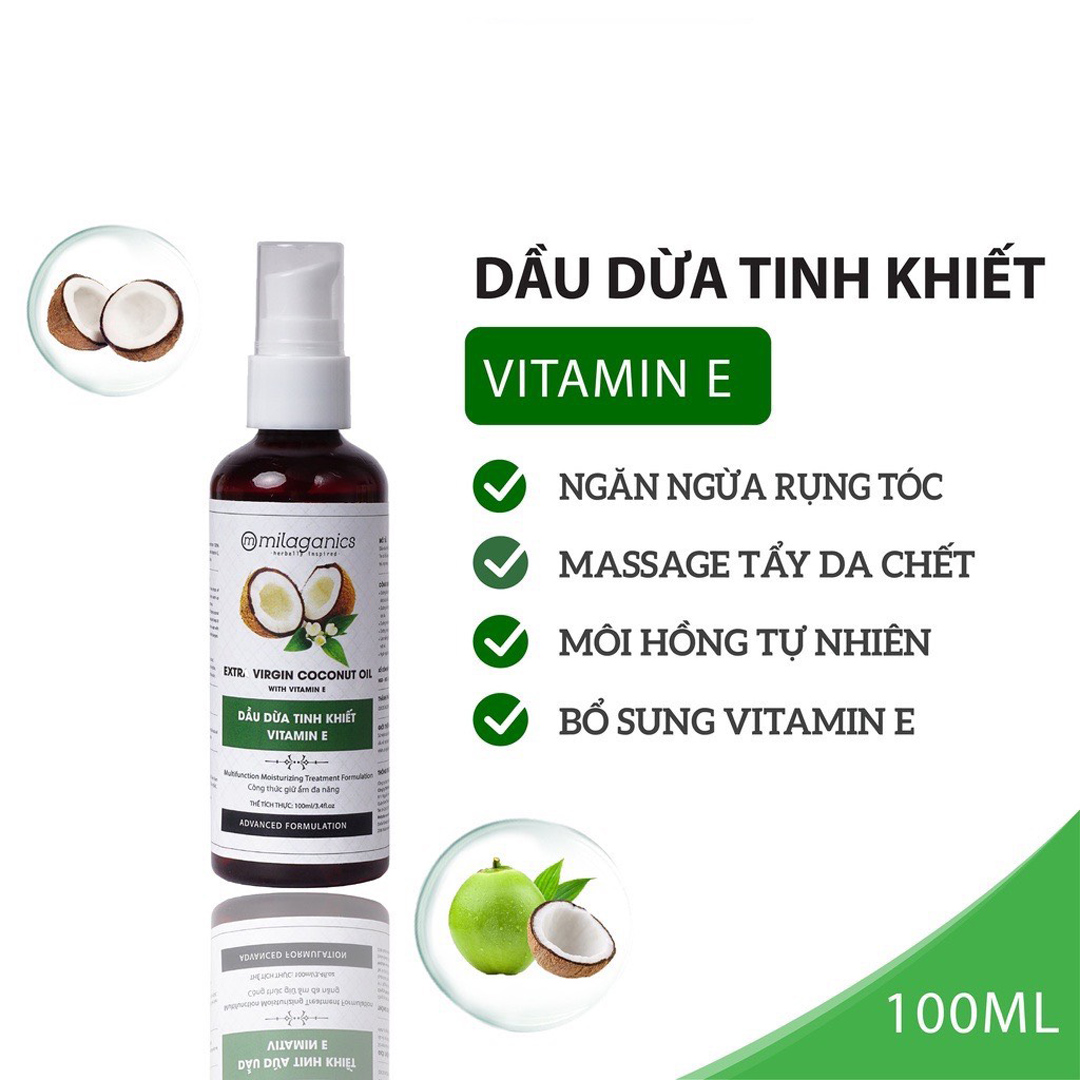 Dầu Dừa Tinh Khiết Vitamin E Milaganics