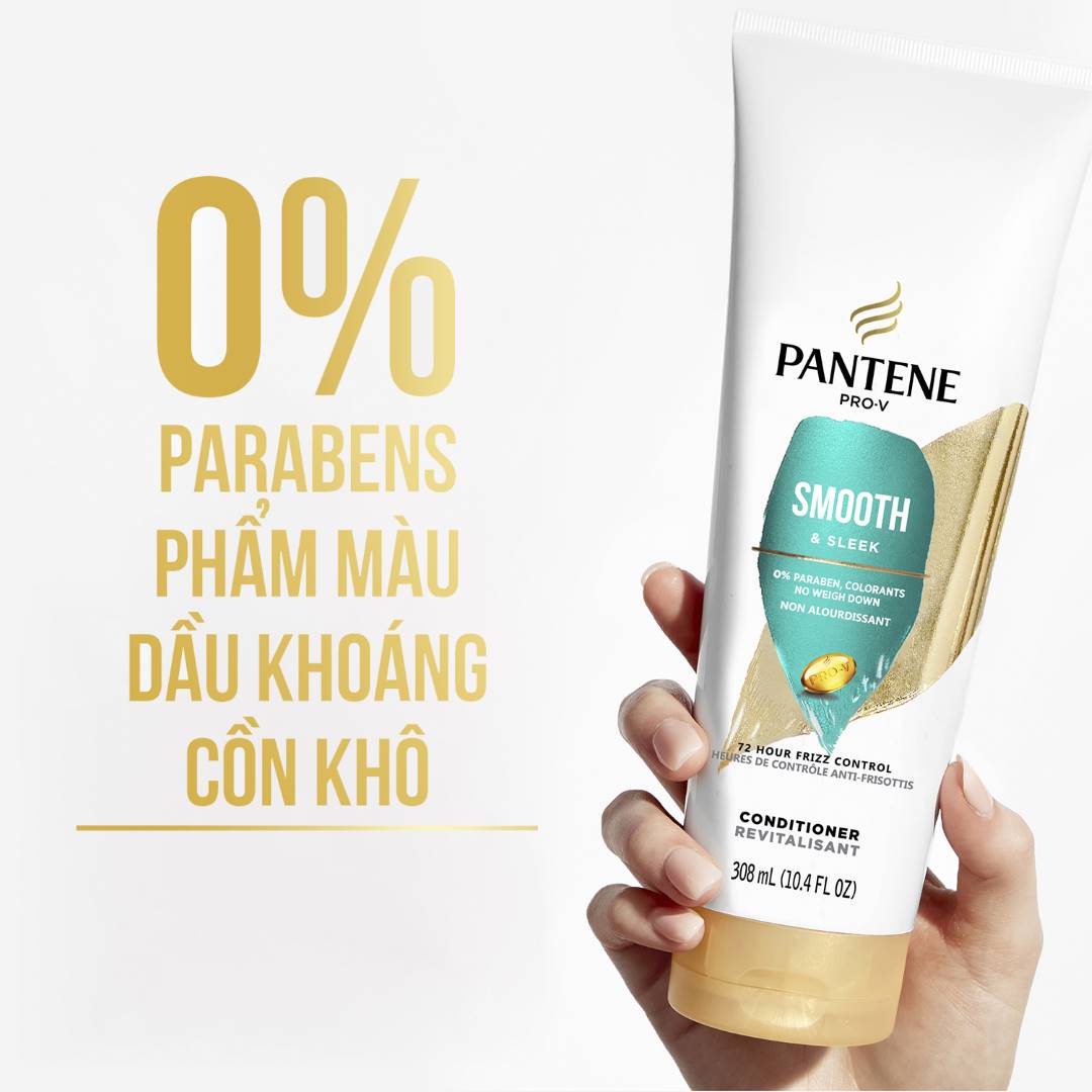 Dầu Xả Pantene phiên bản mới với thành phần lành tính, không chứa Parabens, phẩm màu, dầu khoáng, cồn khô hại cho tóc và da đầu.