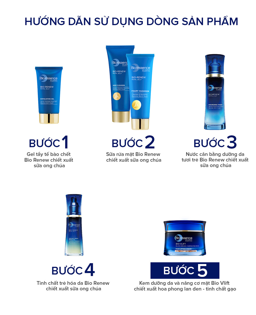Kết hợp Kem dưỡng Bio-Essence Bio-Vlift Face Lifting Cream với các sản phẩm khác của Bio-essence để mang lại hiệu quả chăm sóc da tốt nhất.