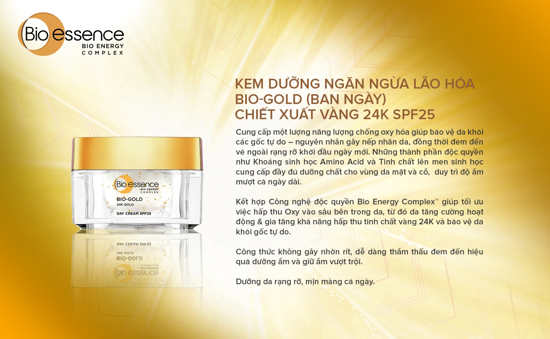 Kem Dưỡng Ngăn Ngừa Lão Hoá Bio-essence Bio-Gold Day Cream SPF25 40g