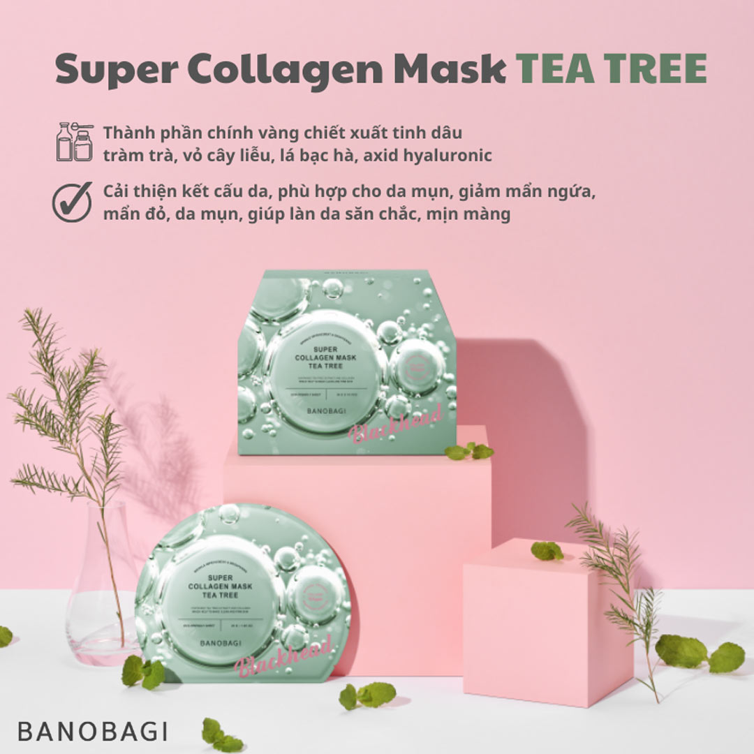 Mặt Nạ Tràm Trà Giảm Mụn Đầu Đen Banobagi Super Collagen Mask Tea Tree Blackhead