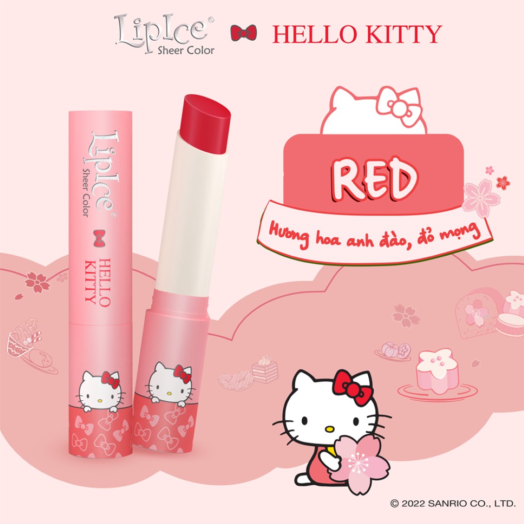 Son Dưỡng LipIce Hello Kitty Sheer Color Red (Đỏ Mọng) - Hương Hoa Anh Đào 2.4g