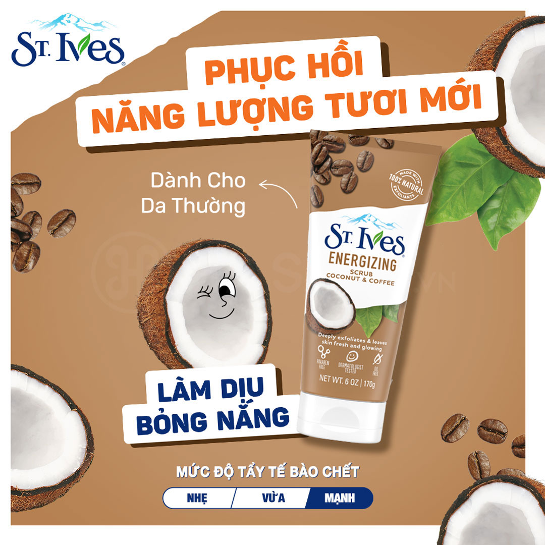Sữa Rửa Mặt Tẩy Tế Bào Chết St.Ives Energizing Scrub Coconut & Coffee Chiết Xuất Cafe và Dừa 170g