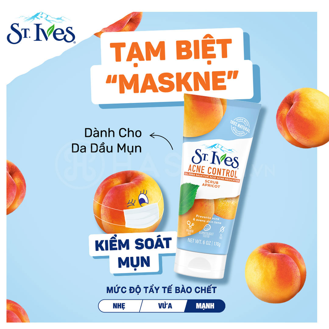 Sữa Rửa Mặt Tẩy Tế Bào Chết St.Ives Acne Control Scrub Apricot Chiết Xuất Trái Mơ Ngừa Mụn 170g