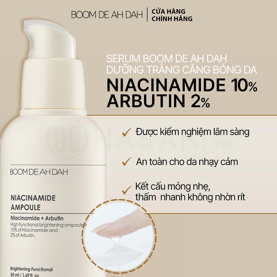 Serum Dưỡng sáng Căng Bóng Da Boom De Ah Dah Niacinamide 10% + Arbutin 2% Ampoule 50ml