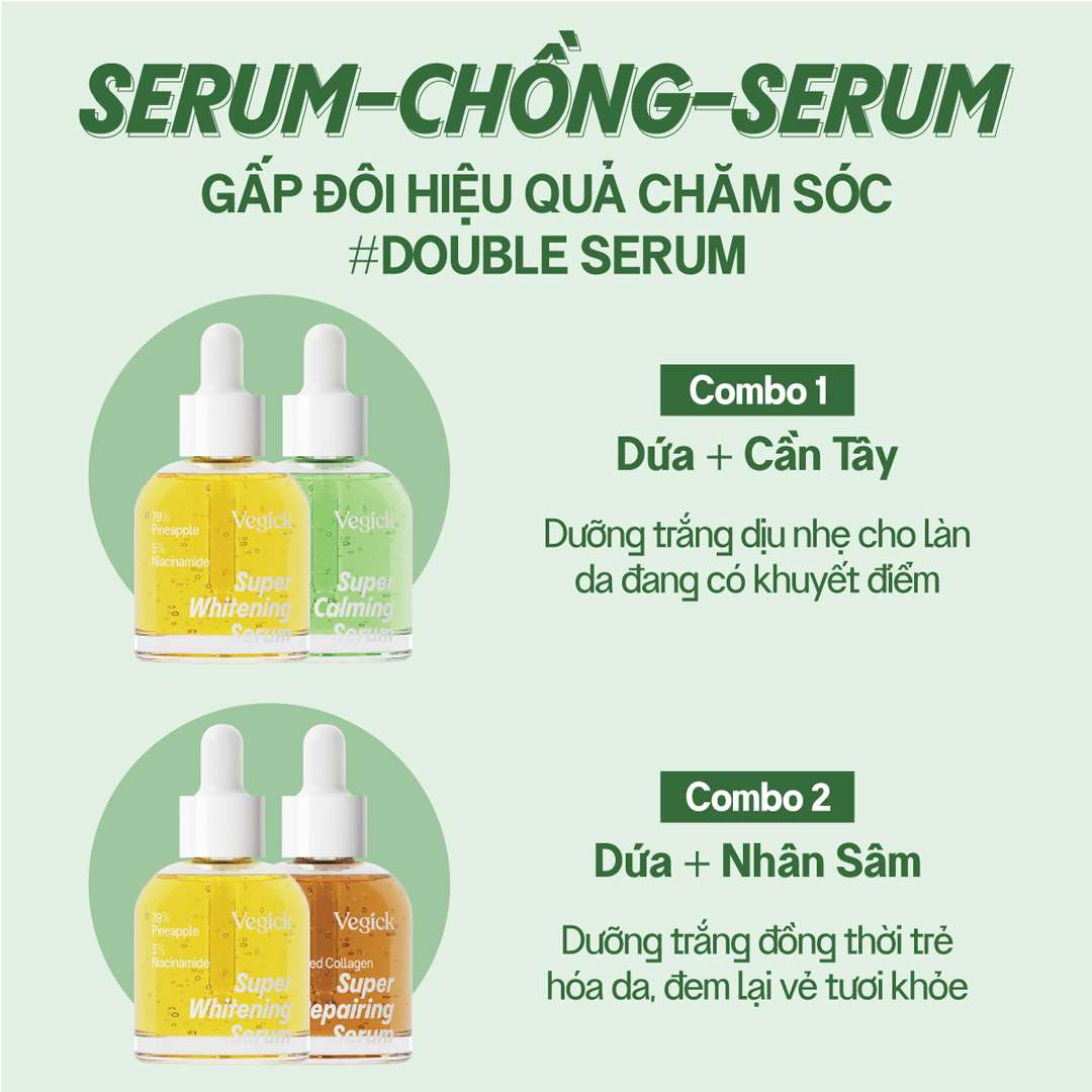 Sử dụng kết hợp Tinh Chất Cần Tây Vegick Super Calming Serum và serum khác của thương hiệu Vegick để đạt hiệu quả chăm sóc da tối ưu nhất.