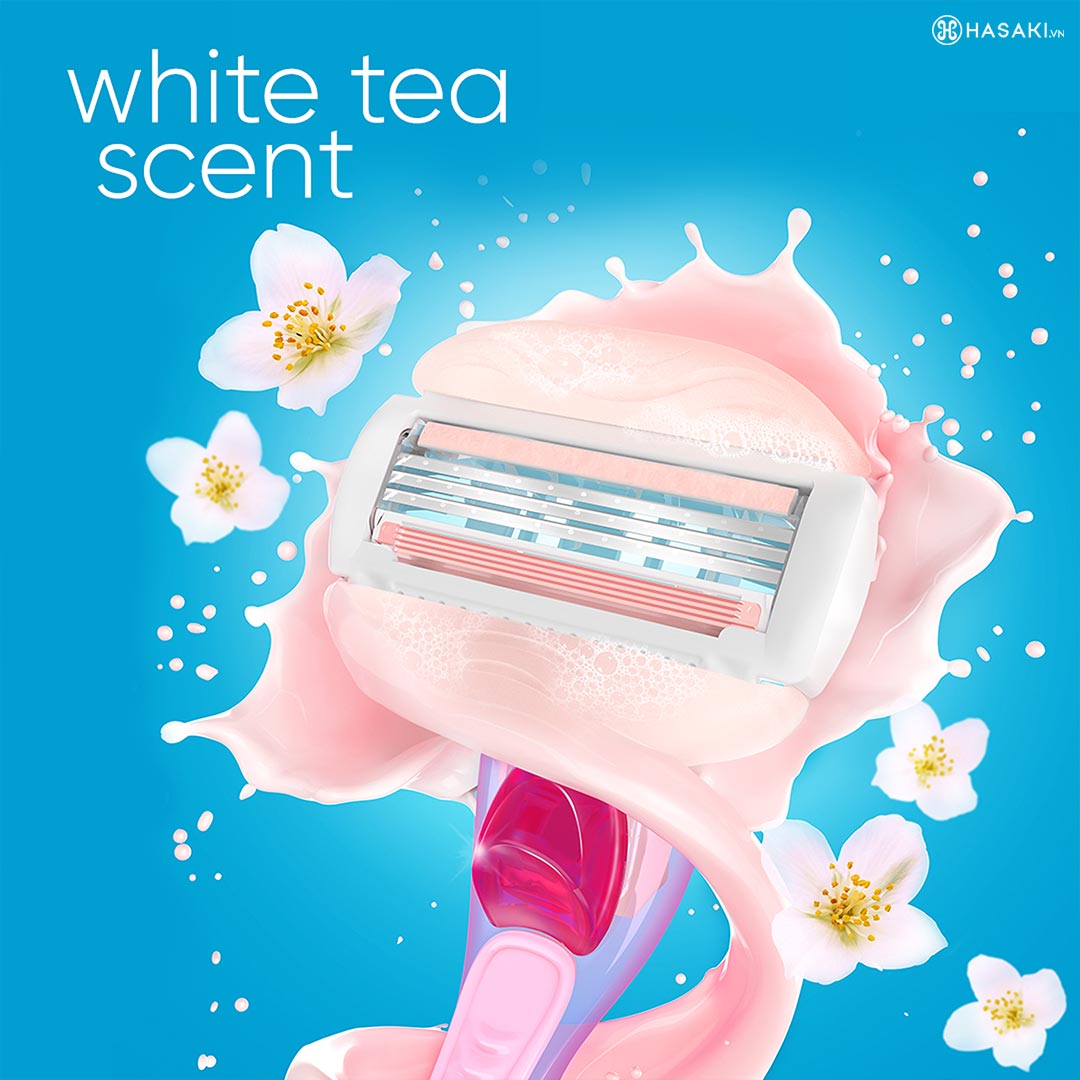 Dao Cạo Gillette Venus chứa chiết xuất từ hoa trà trắng giúp dưỡng ẩm, ngăn tình trạng kích ứng, đỏ da sau khi cạo.