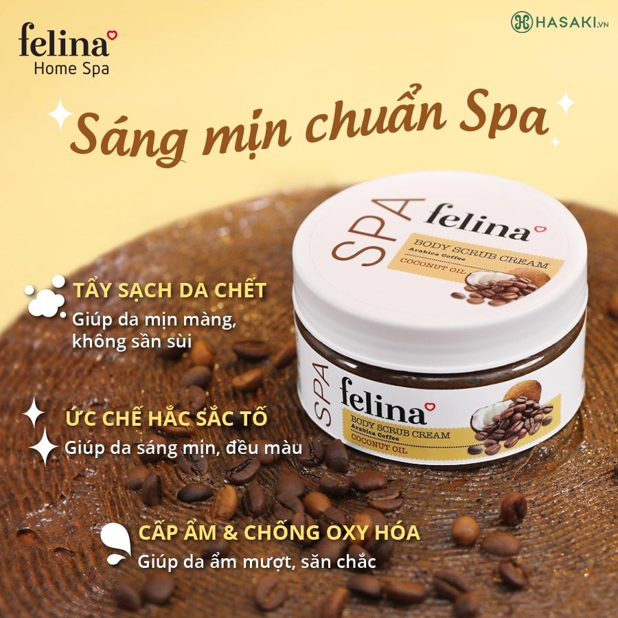 Kem Tắm Tẩy Tế Bào Chết Felina Cà Phê & Tinh Dầu Dừa Body Scrub Cream #Coconut Oil
