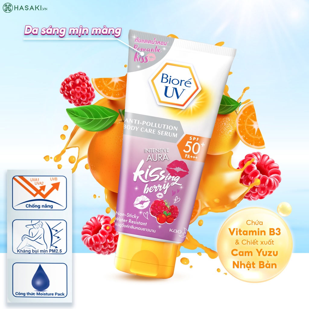 Serum Chống Nắng Dưỡng Thể Bioré UV Anti-Pollution Body Care Serum Intensive Aura Kissing Berry SPF 50+ PA+++