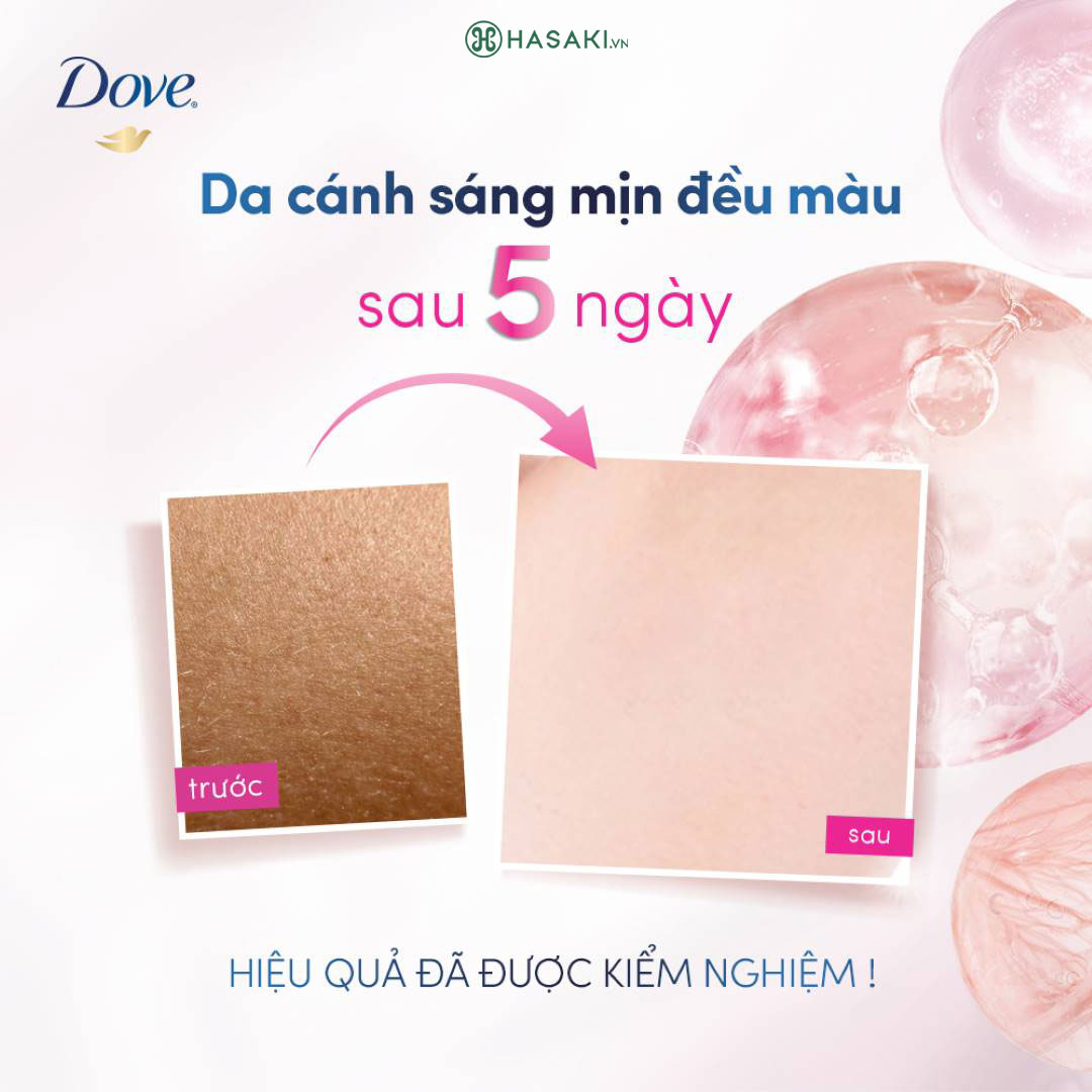 Serum Vùng Cánh Dove cho hiệu quả dưỡng da sáng mịn đều màu chỉ sau 5 ngày sử dụng.