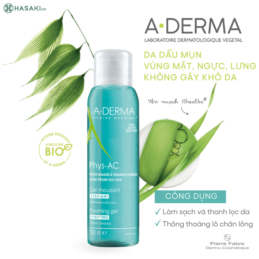 Sữa Rửa Mặt Làm Sạch Sâu, Kiểm Soát Nhờn A-Derma Phys-AC Purifying Foaming Gel 100ml hiện đã có mặt tại Hasaki.