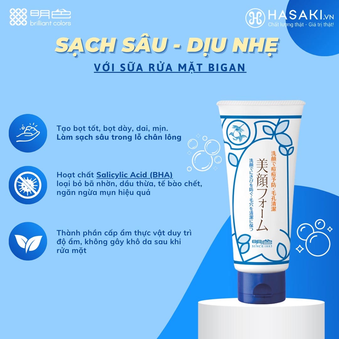 Sữa Rửa Mặt Meishoku Bigansui Acne Bigan Facial Wash Sạch Sâu - Dịu Nhẹ Cho Da
