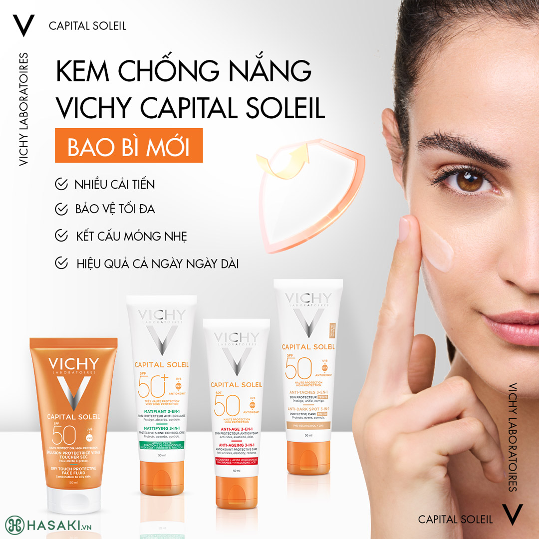 Kem Chống Nắng Vichy Capital Soleil Dry Touch Protective Face Fluid SPF50 UVB+UVA hiện đã có mặt tại Hasaki.