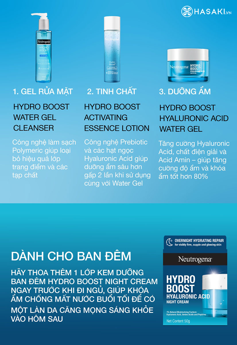 Kết hợp Kem Dưỡng Ẩm Neutrogena Hydro Boost Hyaluronic Acid Water Gel vào quy trình chăm sóc da hàng ngày để cung cấp độ ẩm tối ưu cho da.