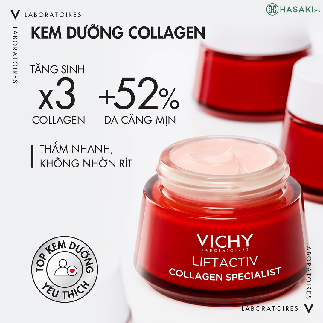 Kem dưỡng Vichy Liftactiv Collagen Specialist giúp kích hoạt tái tạo collagen trên da, mang lại làn da căng mịn và săn chắc hơn.