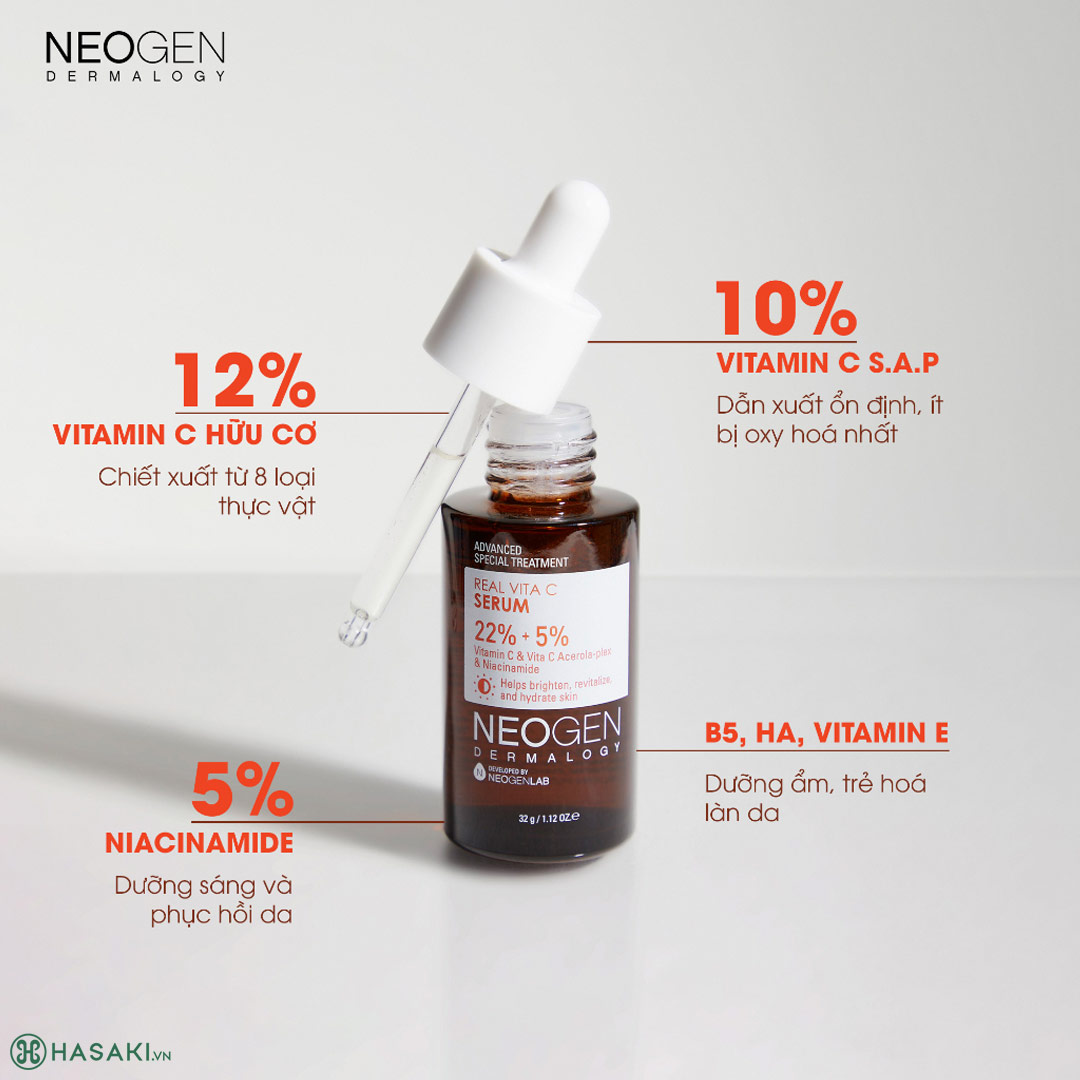 Serum Neogen Dermalogy Vitamin C 22% + Niacinamide 5% Dưỡng Sáng Mờ Thâm 32g