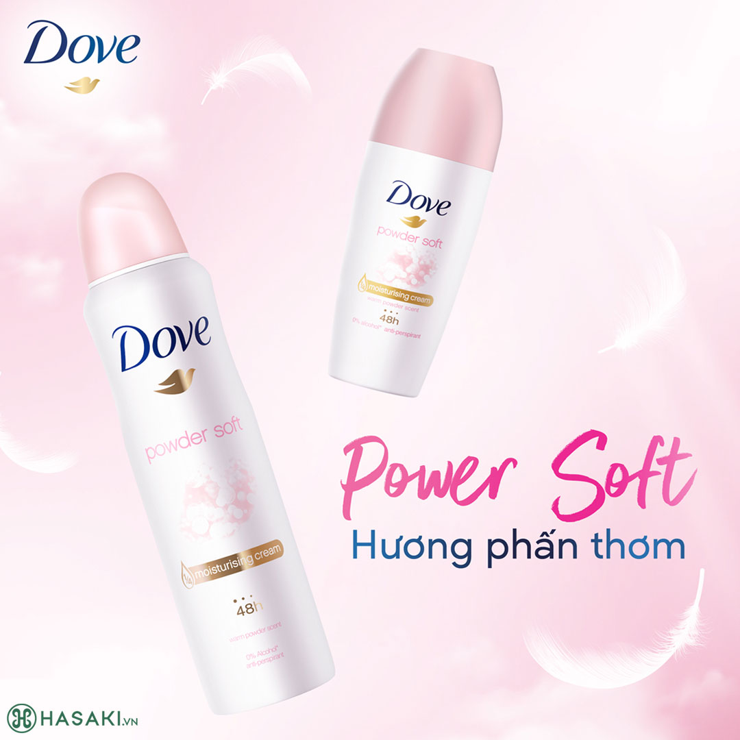 Xịt Khử Mùi Dove Dưỡng Da Sáng Mịn Hương Phấn Thơm 135ml - Powder Soft
