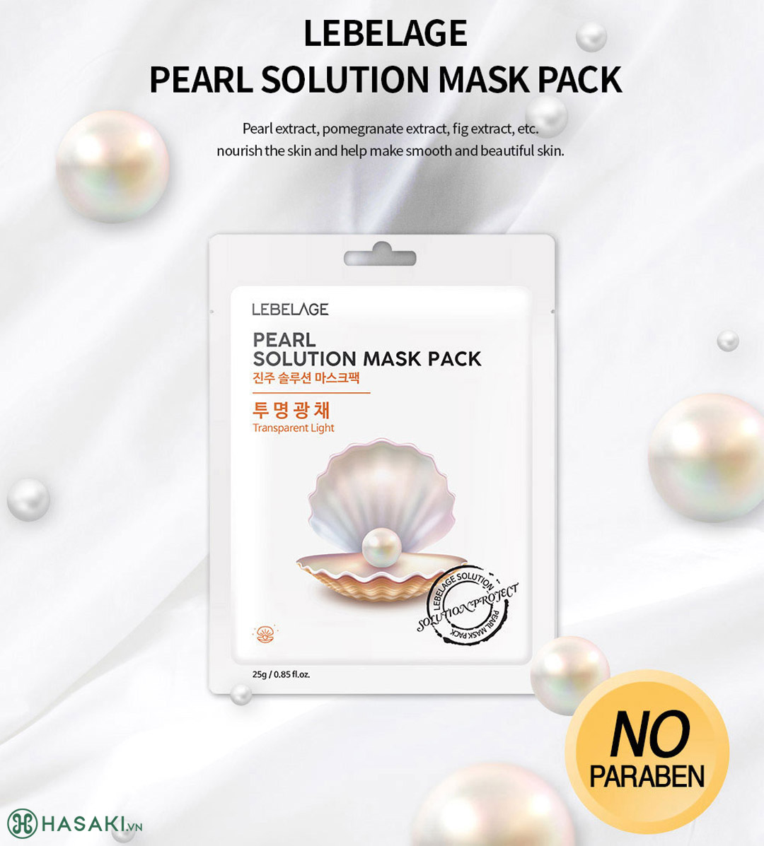 Sản phẩm Mặt Nạ Lebelage Pearl Solution Mask Pack Ngọc Trai Cấp Ẩm, Dưỡng Sáng Da 25g hiện đã có mặt tại Hasaki