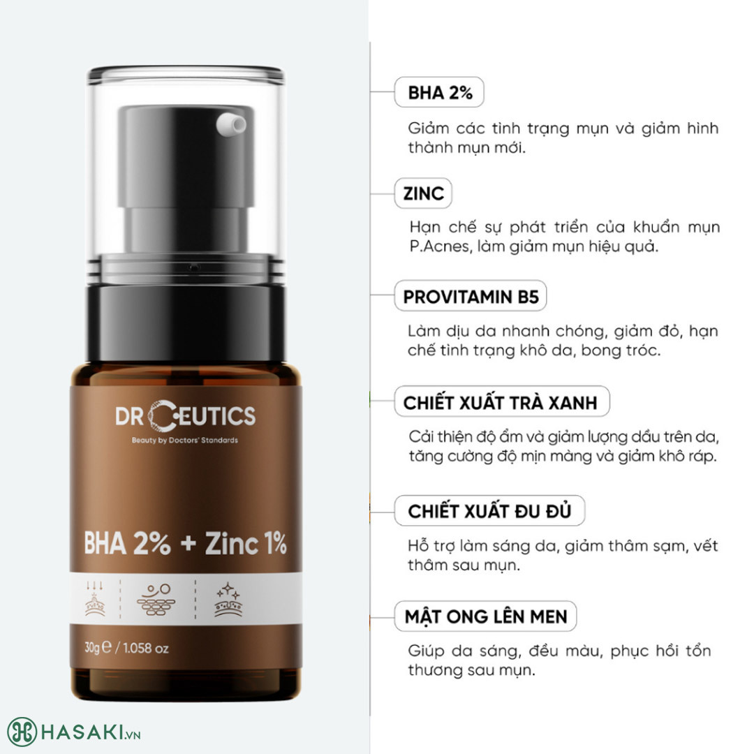 Sản phẩm Serum DrCeutics BHA 2% + ZinC 1% 30g hiện đã có mặt tại Hasaki