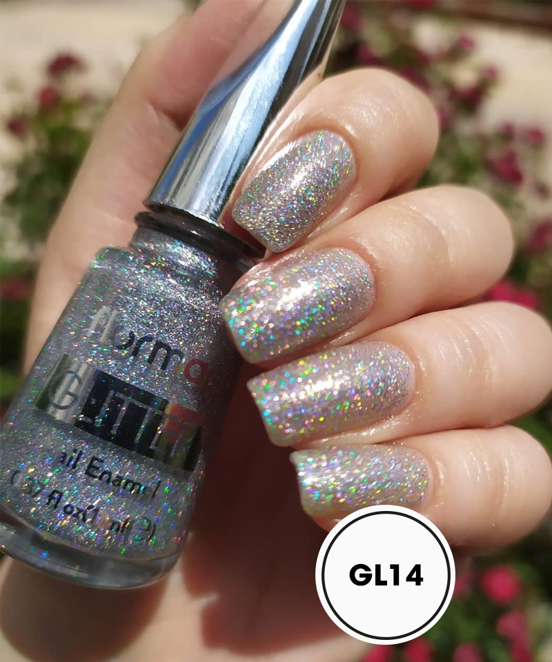 Sơn Móng Tay Kim Tuyến Flormar Màu Bạc GL14 Holographic Silver Glitter Nail Enamel