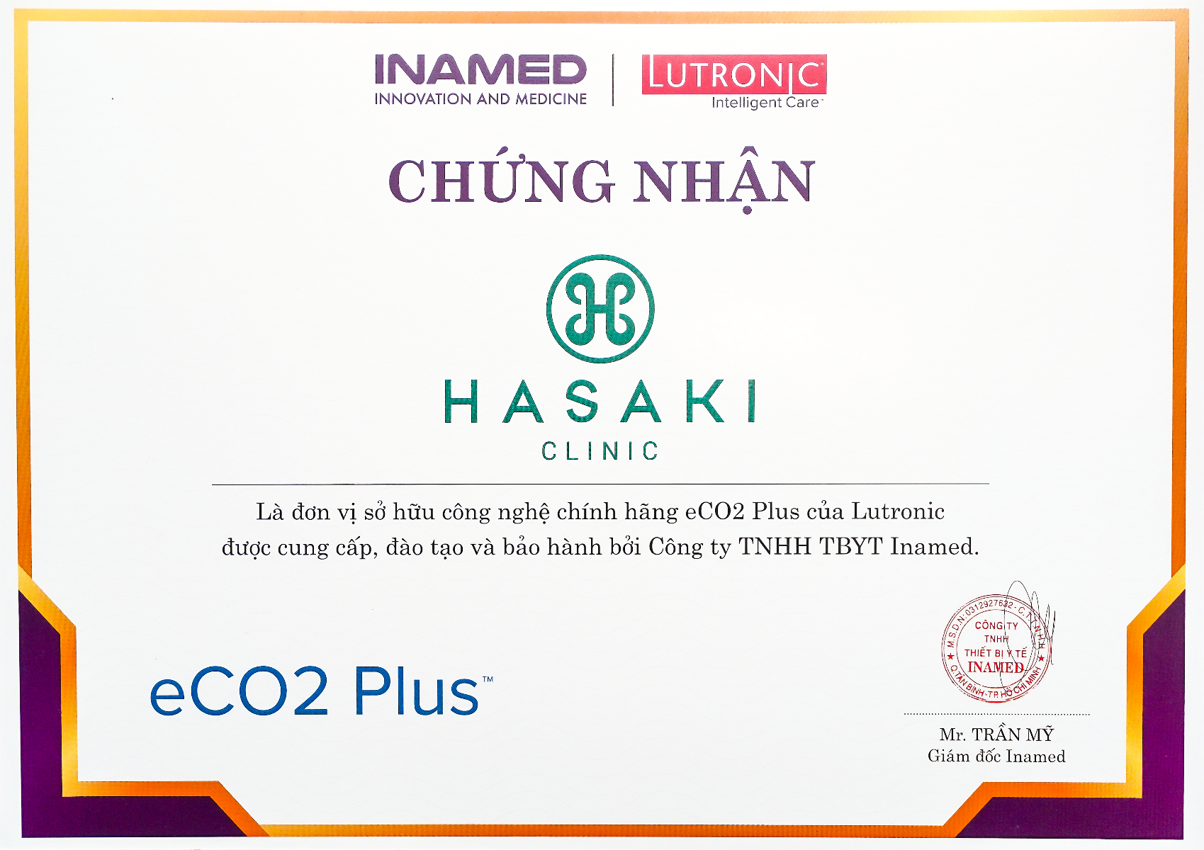 Chứng nhận công nghệ Laser Fractional CO2 nhập khẩu 100% chính hãng tại Hasaki Clinic