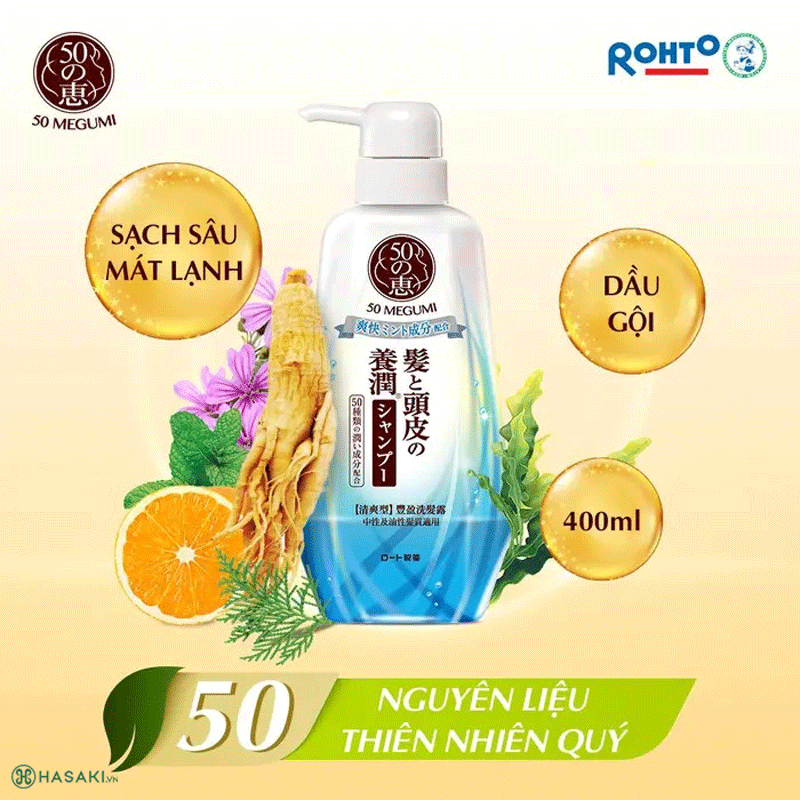 Dầu gội 50 Megumi Fresh and Clean Shampoo Sạch Sâu & Thanh Mát 400ml