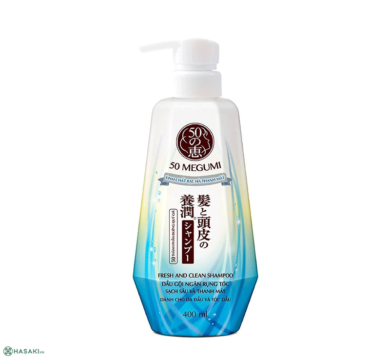 Dầu Gội 50 Megumi Fresh and Clean Shampoo Sạch Thoáng & Tươi Mát Tóc 400ml