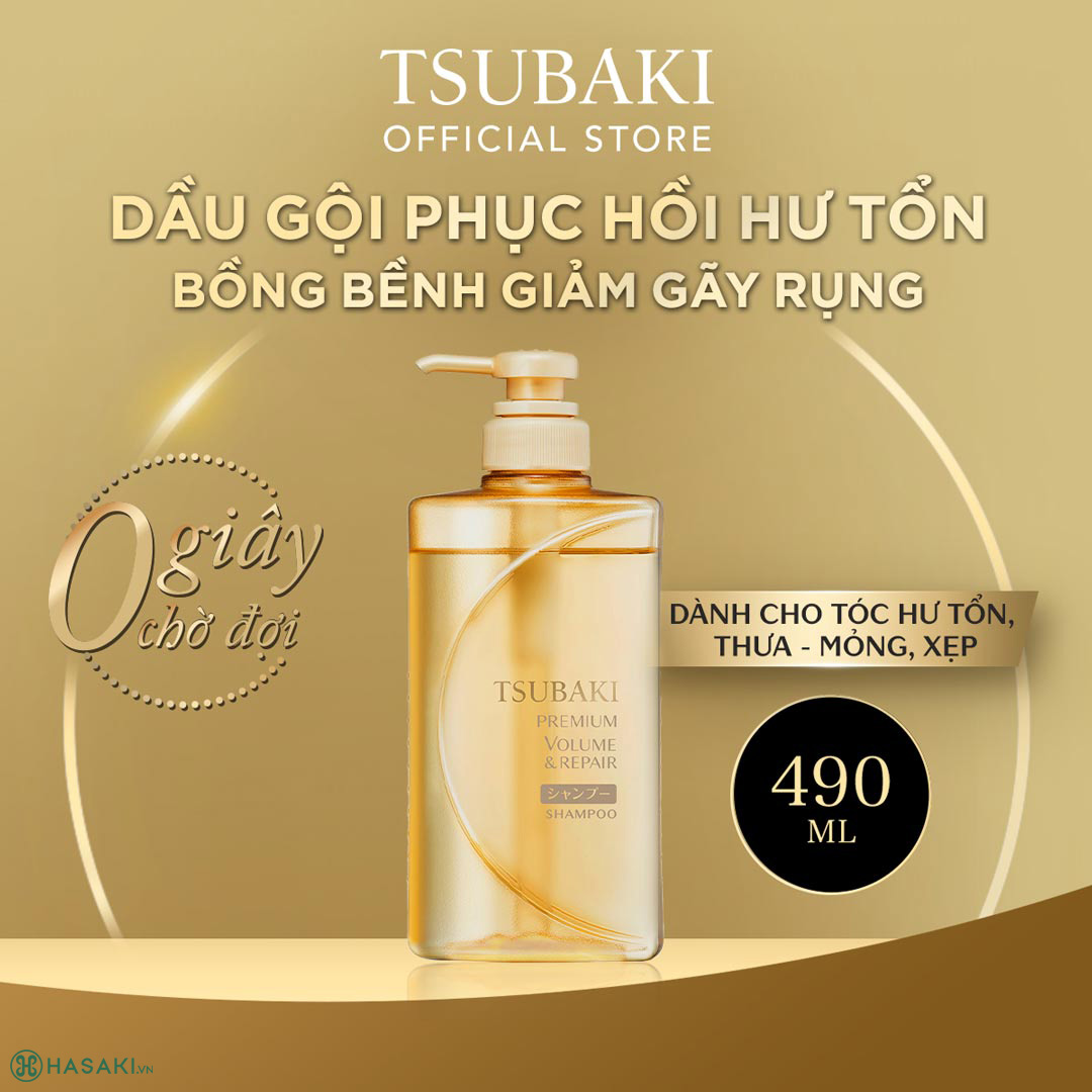 Dầu Gội Tsubaki Premium Volume & Repair Shampoo Phục Hồi Ngăn Rụng Tóc 490ml