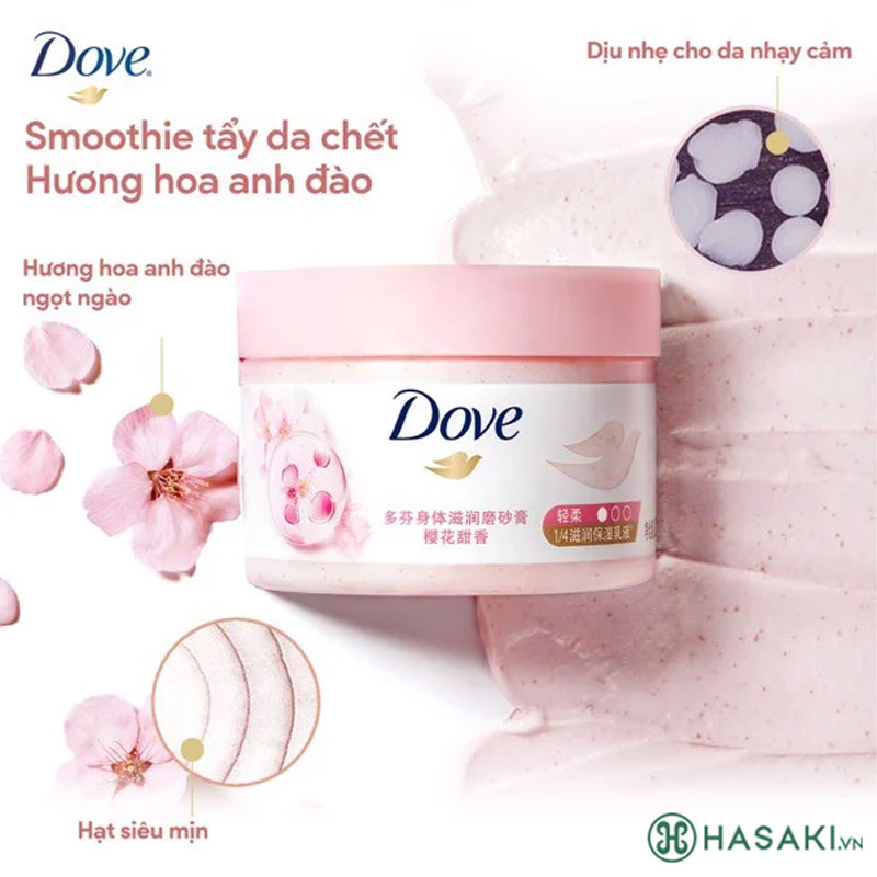 Smoothie Tẩy Da Chết Dove Moisturizing Body Scrub Sakura Fragrance Hương Hoa Anh Đào 298g