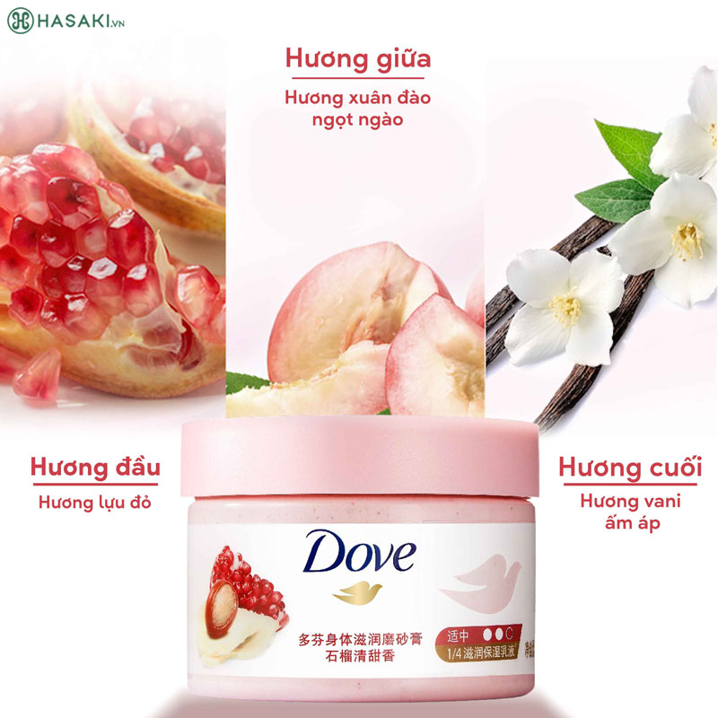 Smoothie Tẩy Da Chết Dove Moisturizing Body Scrub Pomegranate Fragrance Hương Lựu Đỏ 298g