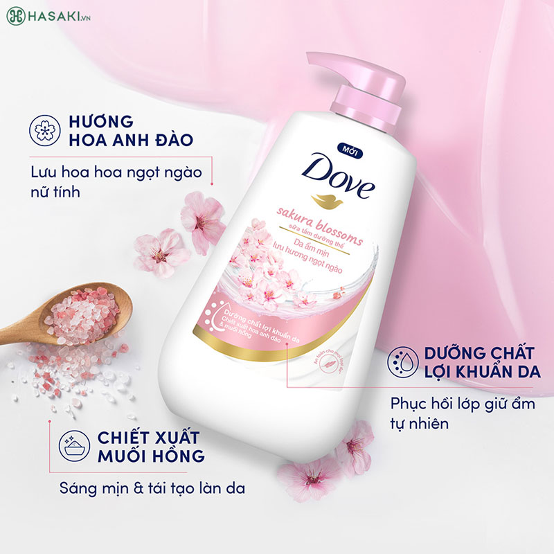 Sữa Tắm Dưỡng Thể Dove Sakura Blossoms Da Ẩm Mịn Lưu Hương Ngọt Ngào - Chiết Xuất Hoa Anh Đào & Muối Hồng 500g