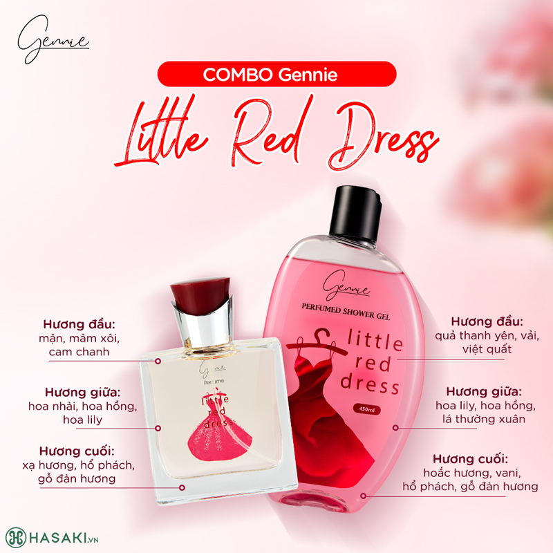 Combo Nước Hoa Nữ Gennie Little Red Dress 50ml + Sữa Tắm Nước Hoa Nữ Gennie Little Red Dress For Her Lôi Cuốn & Khí Chất 450ml